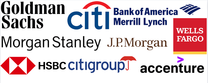 Top Recruiters in India
Goldman Sachs
Citigroup
Bank of America Merrill Lynch
Morgan Stanley
JP Morgan
HSBC
Wells Fargo
Accenture
Citi